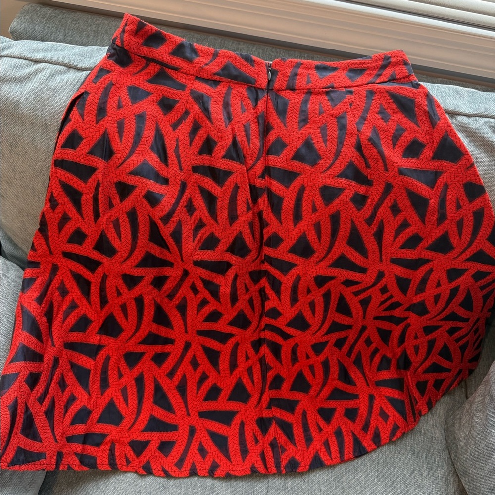 Anthropologie Eva Franco - Elegant Red and navy/ black-ish geometric a-Lin Skirt - Picture 2 of 5